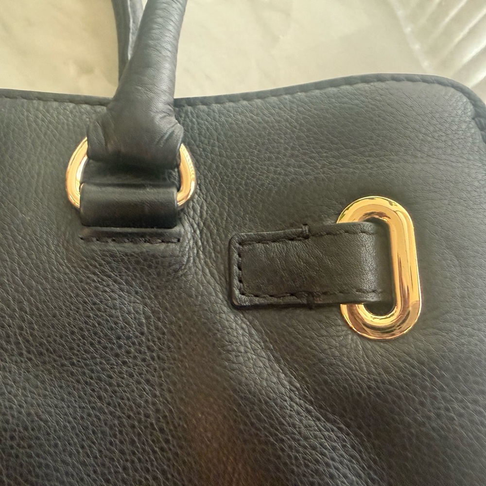 Michael Kors Hamilton Black Leather Satchel Bag with Gold Accents - Picture 11 of 16